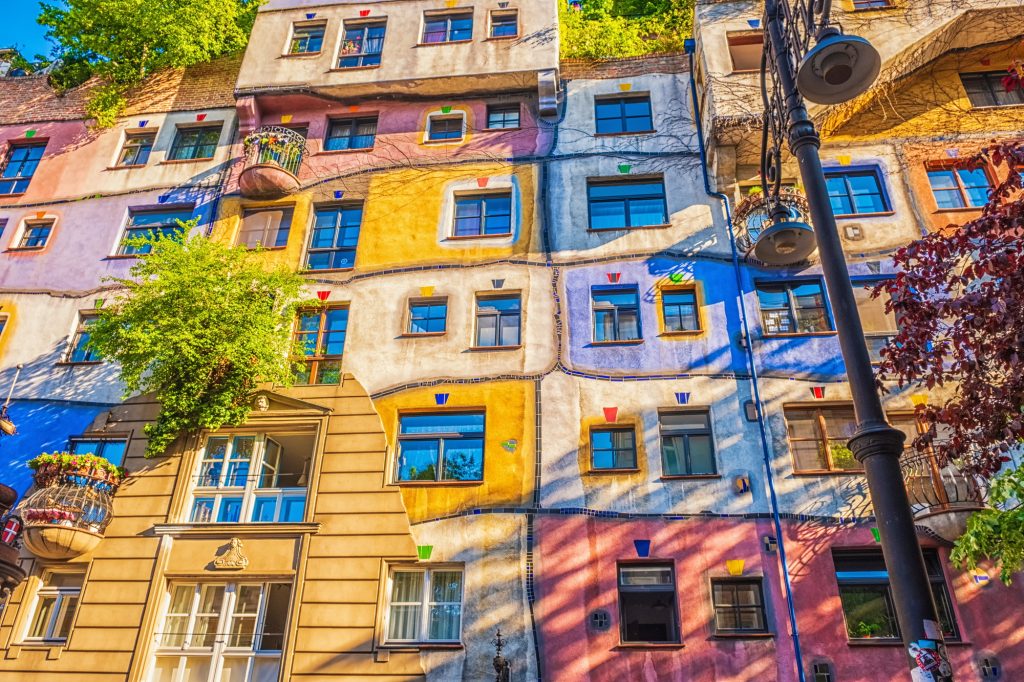 The view of Hundertwasser house in Vienna.